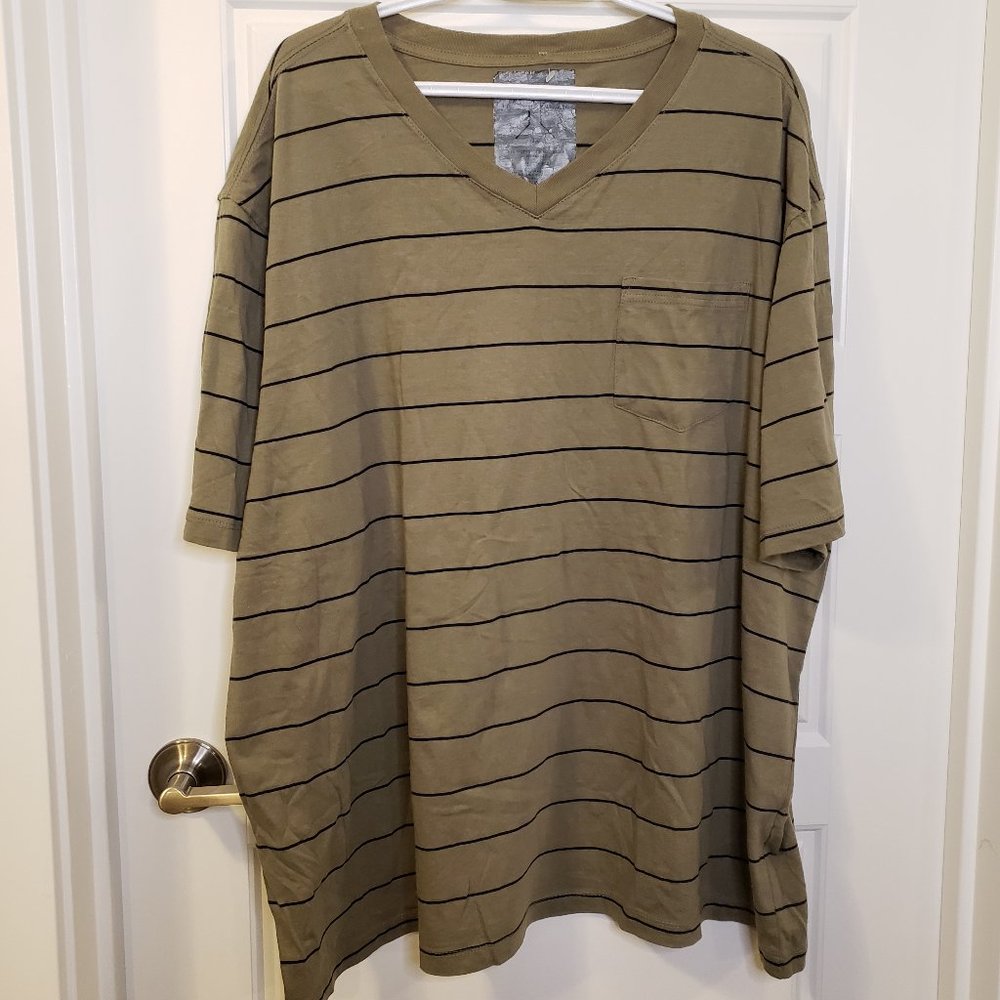 Jean Legacy Men's Army Green Blue Horizontal Striped V-Neck T-shirt - Size 3X